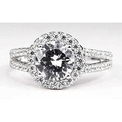 Diamond Halo Engagement Ring 3.50 Carats White Gold 14K