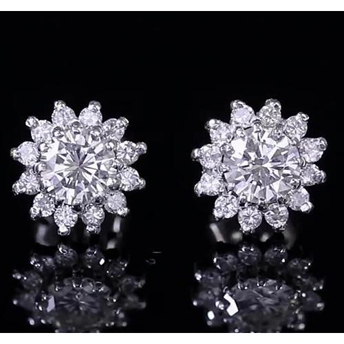High Quality Unique Studs Halo Earrings White Gold Diamond