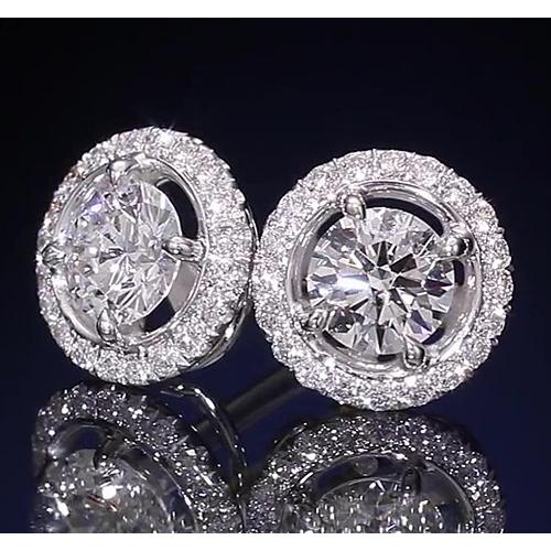 Round Diamond Halo Style Stud Earring Studs- Halo