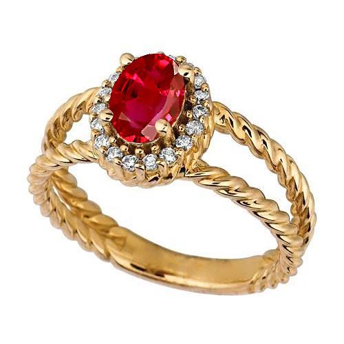  Gorgeous fancy Round Diamond & Oval Ruby Fancy Ring  Yellow Gold  Gemstone Ring