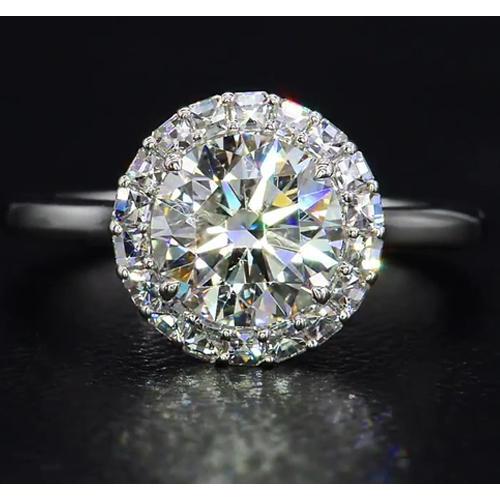 Round Diamond Ring Halo Style F Vs1 Vvs1 White Gold 14K Halo Ring