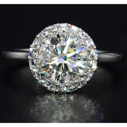 Round Diamond Ring Halo Style F Vs1 Vvs1 White Gold 14K Halo Ring