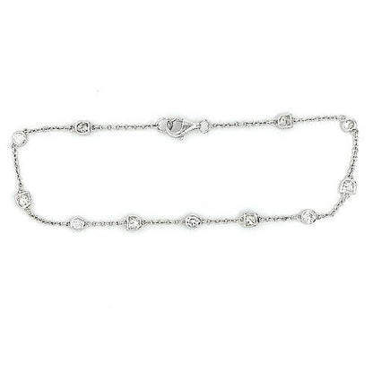 Round Diamond Station Bracelet 3.30 Carats 11 Stones F/G Vs1/Vs2 White Gold 14K Tennis Bracelet