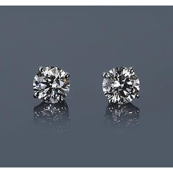 Round Natural Earth Mined Diamond Stud Basket Set Earring 1.50 Carats White Gold 14K