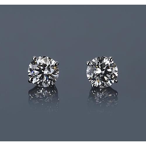 FAncy Round Diamond Stud Basket Set Earring  White Gold tud Earrings