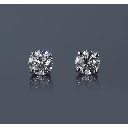 4 prong   Natural Brilliant Engagement White Gold Diamond  Stud Earrings