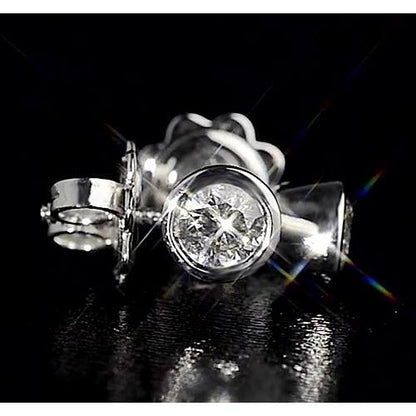 Round Diamond Stud Earring 1.50 Carats Bezel Setting White Gold 14K F Vs1 Stud Earrings
