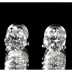 Round Natural Earth Mined Diamond Stud Earring Martini Setting 1.60 Carats White Gold 14K