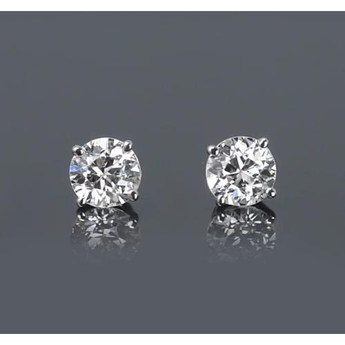 Natural Lady’s Round Diamond Stud Earrings Basket Set Four Prong White Gold  