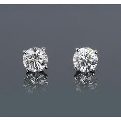 Round Natural Earth Mined Diamond Stud Earrings 1.50 Carats Prong Style White Gold 14K