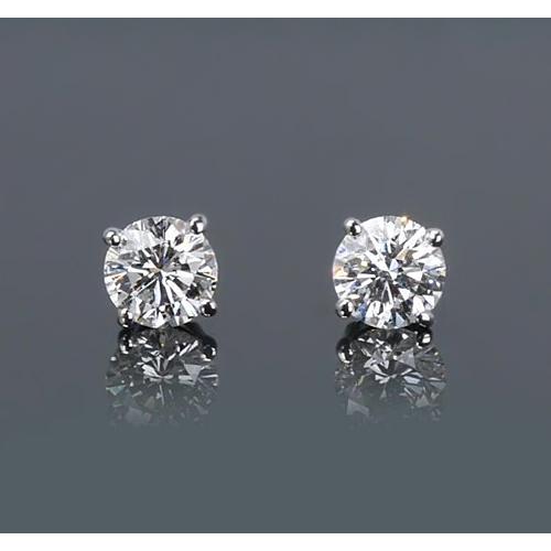 New Round Diamond Stud Earrings Prong Style White Gold Stud Earrings