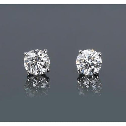New Round Diamond Stud Earrings Prong Style White Gold Stud Earrings