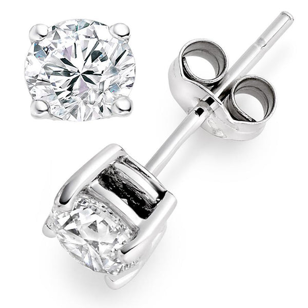 New Round Diamond Stud Earrings  White Gold 