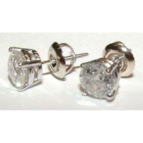 Brilliant Round Diamond Solid White Gold Stud Earrings