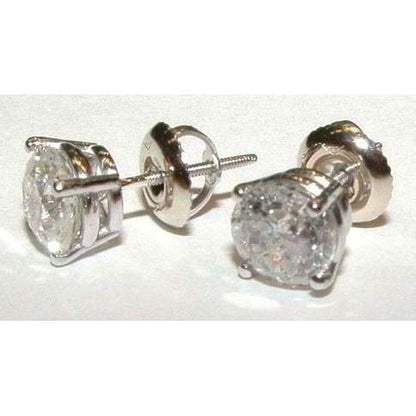 Brilliant Round Diamond Solid White Gold Stud Earrings