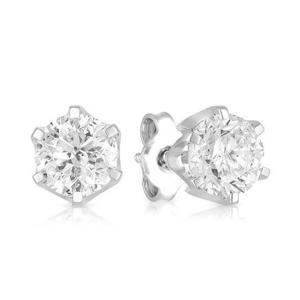 Round Diamond Stud Earrings  Solid White Gold 