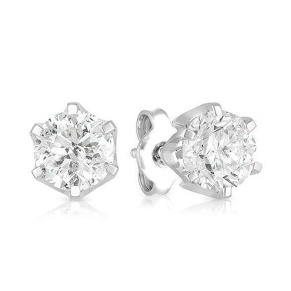Round Diamond Stud Earrings  Solid White Gold 