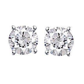 Round Diamond Stud Earrings Four Prong Setting White Gold 