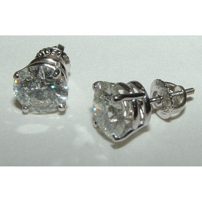 Round Women Diamond Engagement Ring White Gold  Stud Earrings