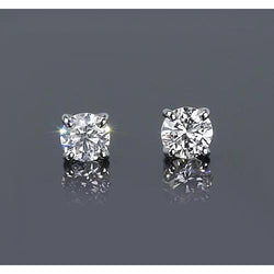Round Diamond Stud Earring 1.50 Carats Prong Style White Gold 14K