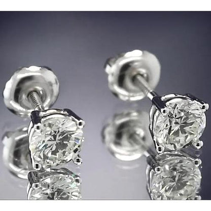 New Round Diamond Studs Earring White Gold  Basket Setting Stud Earrings