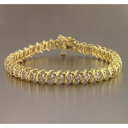 Round Natural Earth Mined Diamond Tennis Bracelet 4 Carats Yellow Gold 14K F Vs1