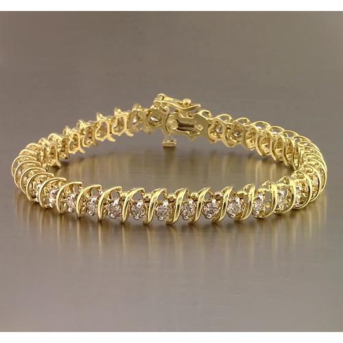 Round Diamond Tennis Bracelet 4 Carats Yellow Gold 14K F Vs1 Tennis Bracelet