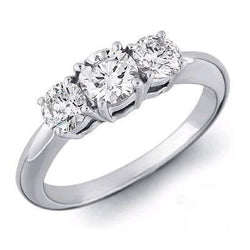 Round Diamond Three Stone Engagement Ring 1.60 Carats White Gold 14K
