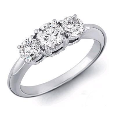 Round Diamond Three Stone Engagement Ring Solid White Gold 14K 1.60 Carats Three Stone Ring