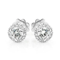 Round Diamond Women Halo Stud Earring 2.10 Carats White Gold 14K