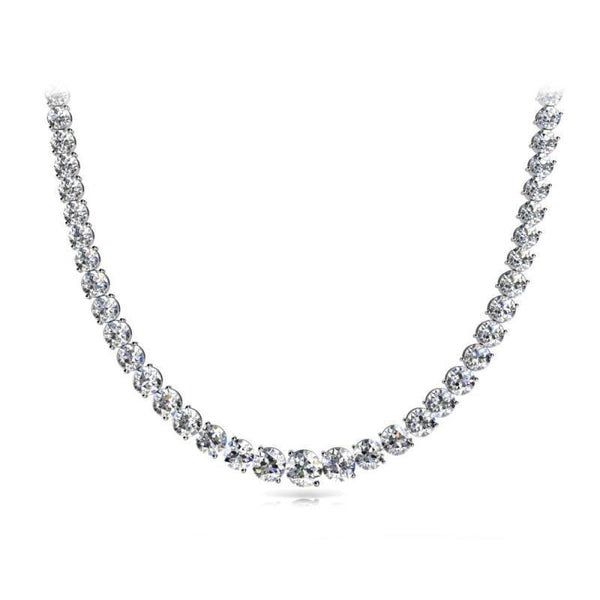 Round Diamonds 13 Carats Women Tennis Necklace White Gold 14K Necklace