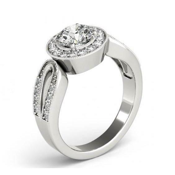 Round Diamonds 1.35 Carats Engagement Anniversary Halo Ring White Gold 14K Halo Ring