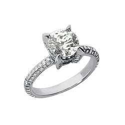 Round Diamond 2.26 Carats Engagement Ring With Accents White Gold 14K
