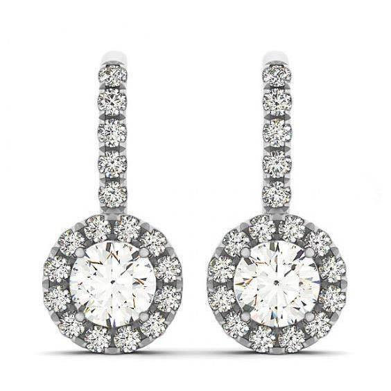Round Diamonds 2.50 Carats Halo Dangle Earrings White Gold 14K Dangle Earrings