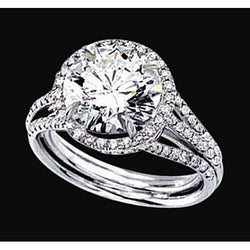 Natural  Round Diamond 3 Row Engagement Halo Ring 2.90 Carat White Gold 14K