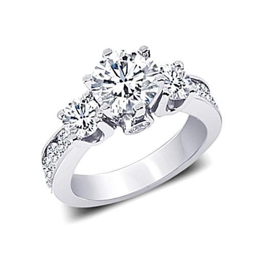 Round Diamonds 3.11 Carat Fancy Three Stone Ring Jewelry White Gold 14K Three Stone Ring