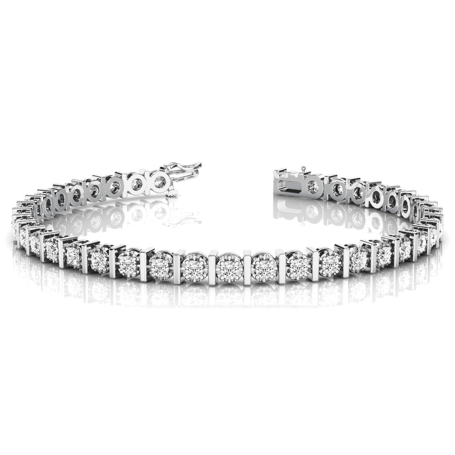 Round Diamonds Bracelet Wg 14K Bezel Set Milgrain 5.70 Carats Tennis Bracelet