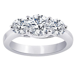 2.91 Carat Three Stone Round Diamond Engagement Ring Gold New