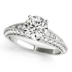 Round Diamond Antique Style Ring With Accents 2.25 Carats White Gold