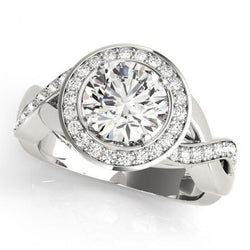 Natural  Round Diamond Solitaire With Accent Halo Ring 2.10 Carat WG 14K