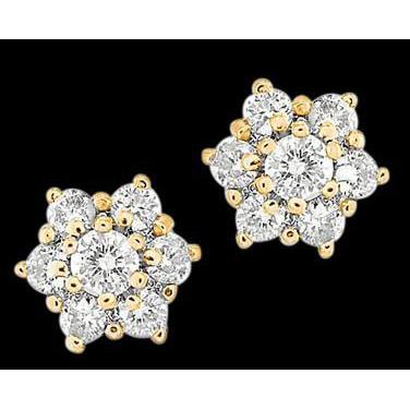Round Diamonds Studs Halo Earring Pair 4.2 Ct. Yellow Gold Studs- Halo