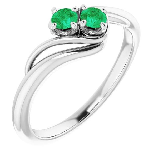 Ladies Round Green Emerald Bypass Setting Ring F Vs1 White Gold  Gemstone Ring