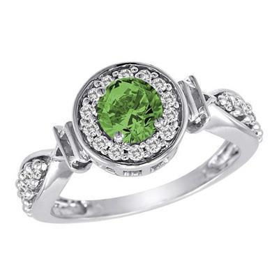  Elegant Woman's Round Green Sapphire Diamond Ring White Gold Jewelry   Gemstone Ring