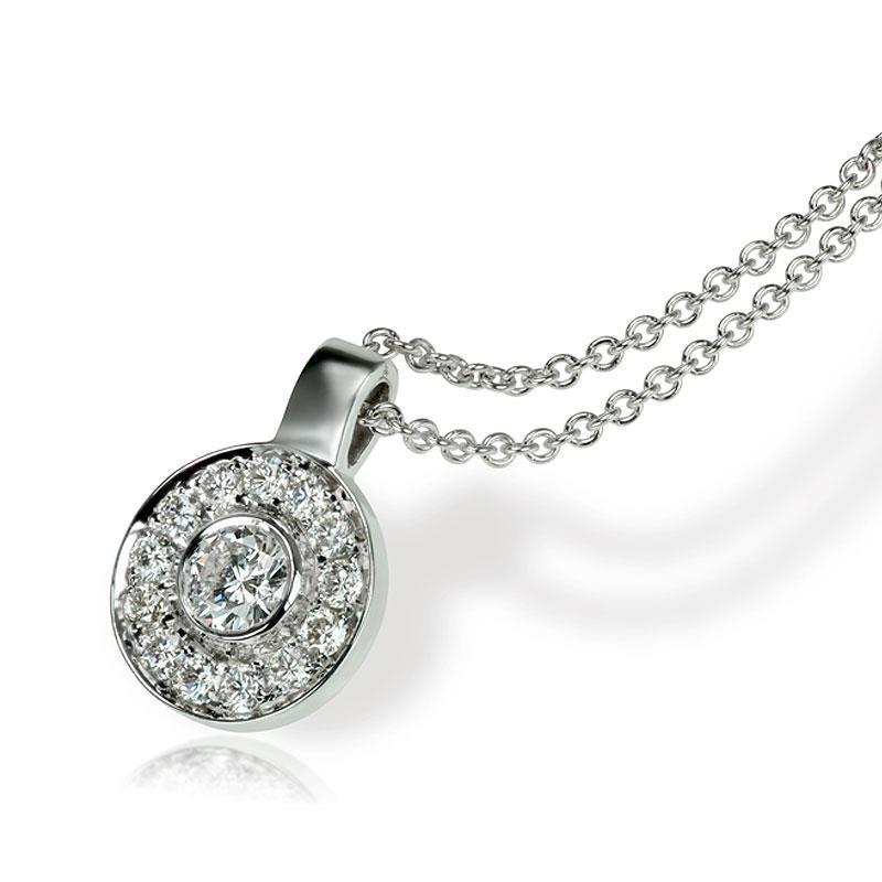 Round Halo 1.5 Carats Diamond Pendant Necklace Solid White Gold 14K Pendant