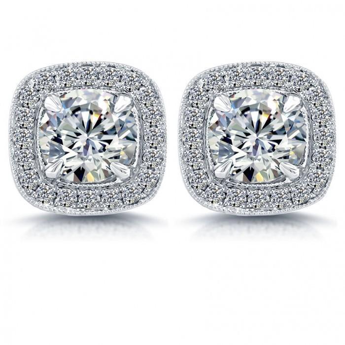 Round Halo Diamond Earring Solid White Gold Diamonds 4Ct Earrings