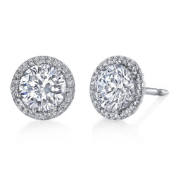 Round Halo Real Natural Earth Mined Diamond Stud Earring 2.60 Ct 14K White Gold Fine Jewelry