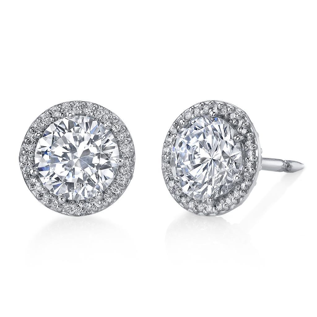 Antique Style Round Halo Diamond Stud Earring   White Gold Fine Jewelry 