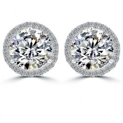 Round Halo Diamond Stud Post Earring 5.48 Carats White Gold Diamonds