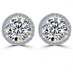 Round Halo Natural Earth Mined Diamond Stud Post Earring 5.48 Carats White Gold Diamonds