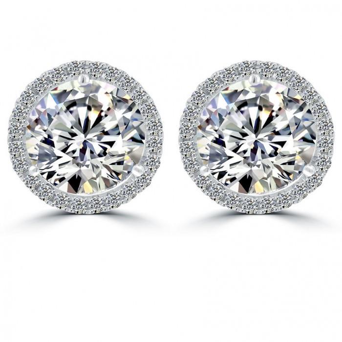 Round Halo Diamond Stud Post Earring White Gold Diamonds 